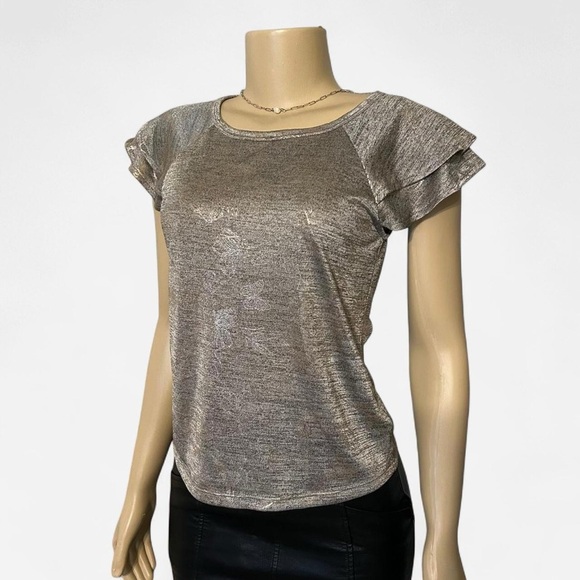 Carmen Marc Valvo Shimmering Silver Blouse - Picture 2 of 5